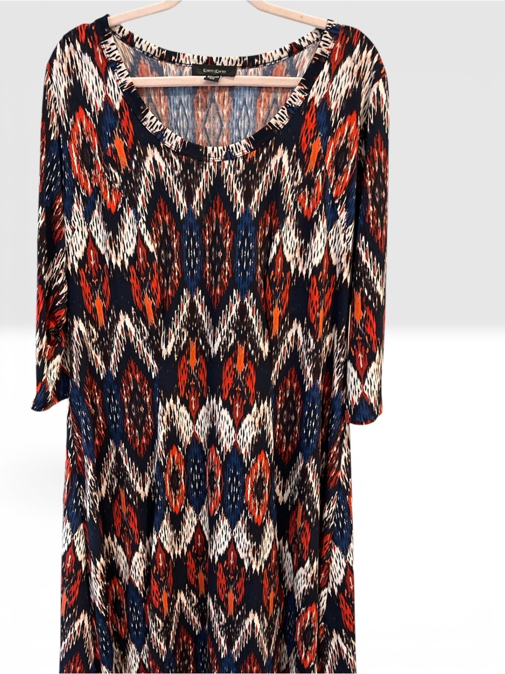 Karen Kane Navy, Red & White Ikat Print Dress
